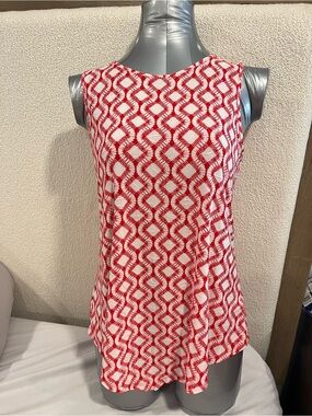 Maya Red and White Sleeveless Geometric Tank